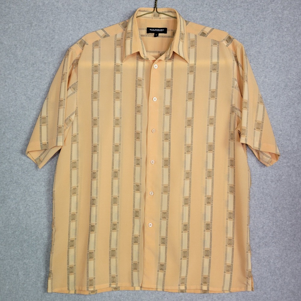 Bassiri Limited Collection Mens Large Orange Geometric Stripe Short Sleeve Shirt